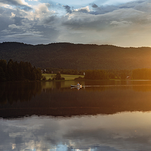 Sunset in the mountain close to a lake